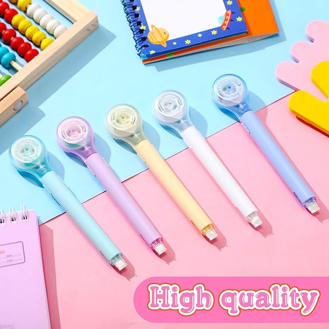 Gersoniel 10 Pack Correction Tape Pen Correctional Ink Tape Push Pull Protective, Easy to Use Applicator for School Office Supplies, 0.2 x 236 Inch (Macaron Color)