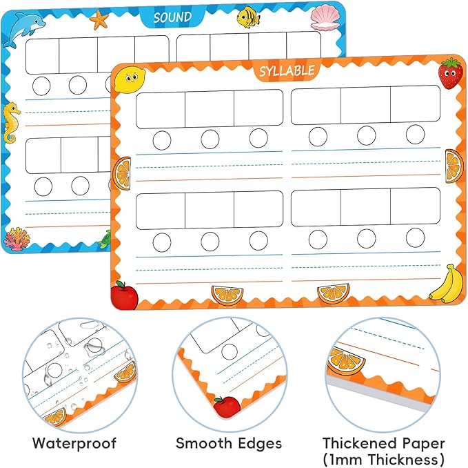 10 Packs of Phonemic Awareness Dry Erase Boards, Double-Sided Writable and Erasable for Phonics Learning, English Syllable and Sound Practice – Homeschool, Teacher and Student Supplies for Classrooms