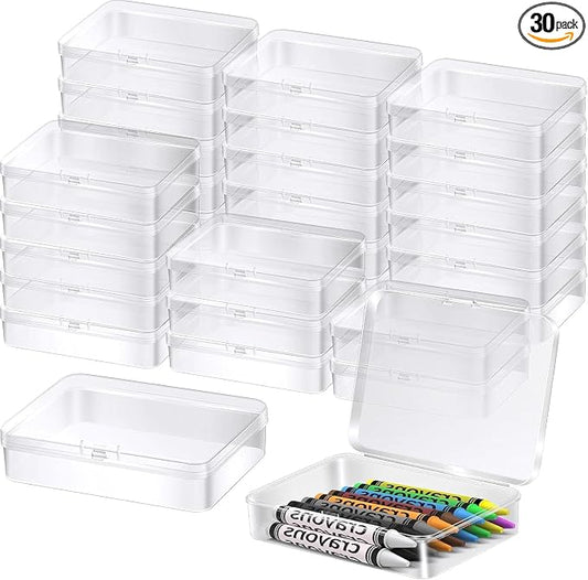 30 Pcs Plastic Crayon Box with Hinged Lid Clear Storage Containers Crayon Case for School Classroom Supplies (Clear)