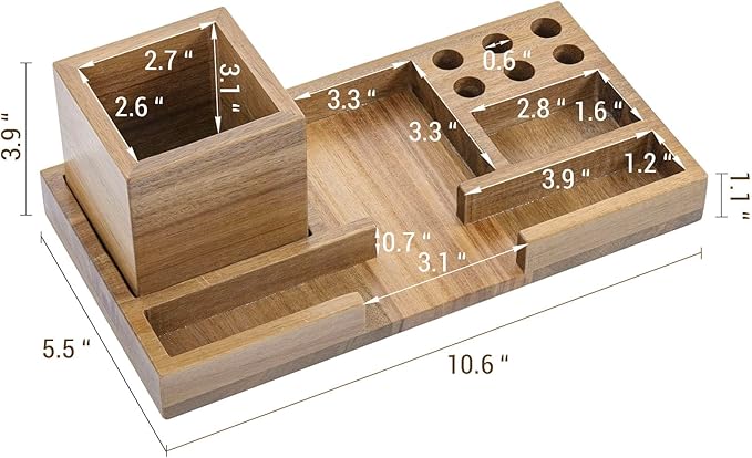 MyGift Wood Desk Tray Desk Organizer Office Desktop Pen Holder Sticky Note Holder Acacia Solid Wood Storage Tray