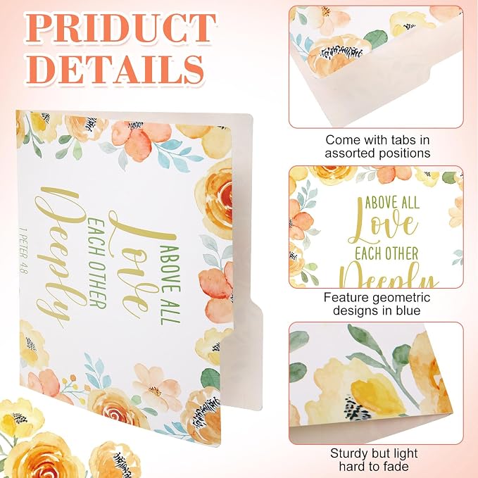 Estune 30 Pcs Decorative File Folders Letter Size Colored Manilla File Folders with 1/3-cut Tabs 11.69 x 9.25 Inches Graphic Laurel Leaf Office Supplies Organizers(Religious)