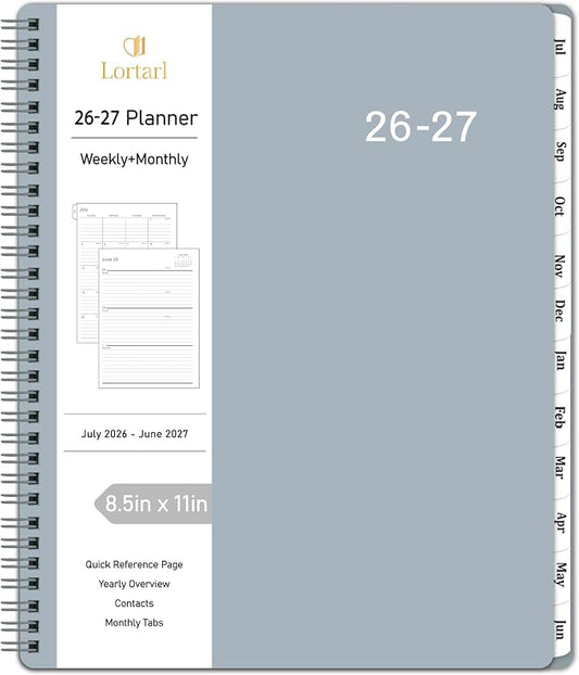 2026-2027 Planner - 2026-2027 Planner Weekly and Monthly from July 2026 to June 2027, Academic Planner with Spiral Bound, Inner Pocket, 8.5'' x 11'', Grey