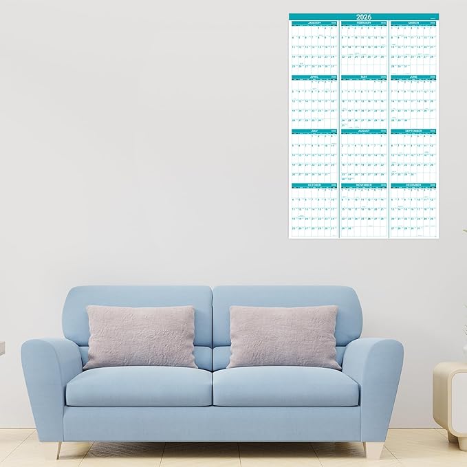 2026 Calendar - Yearly Wall Calendar 2026, Jan.2026 - Dec.2026, 34.3" x 22.8"(open), 2026 Wall Calendar with Thick Paper, One Page for Organizing, Vertical, Round Stickers - Green