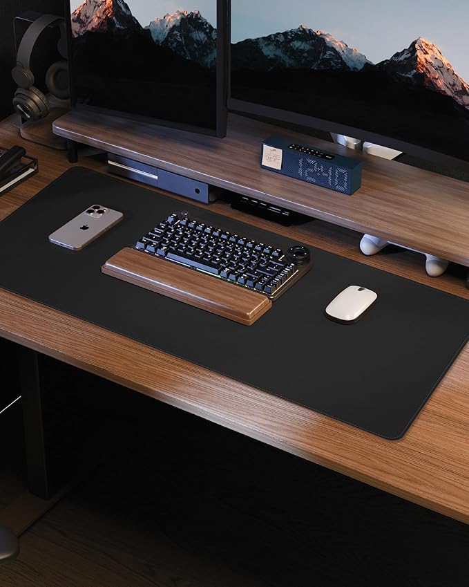 AFIING Desk Pad Protector 23.6" x 13.7" - Non-Slip Waterproof PU Leather Desk Mat for Mouse, Keyboard, Laptop, Office and Home Workspace (Black)