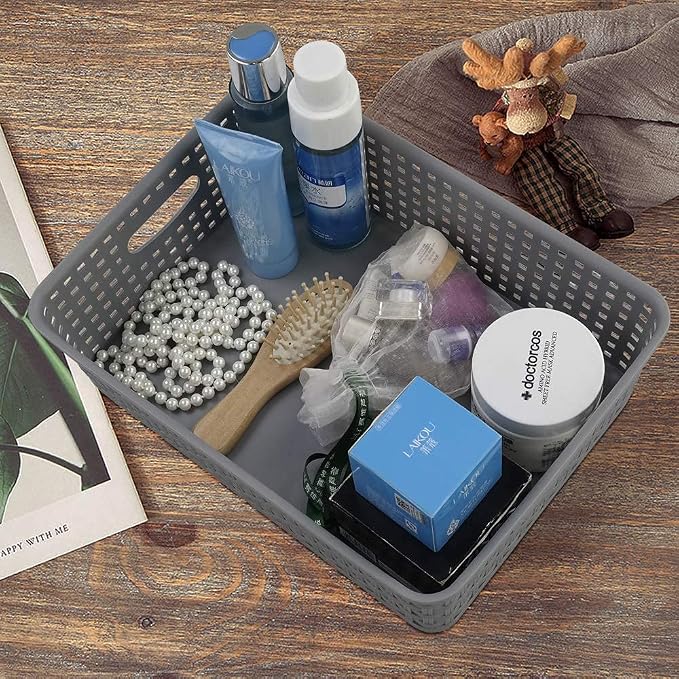 Readsky Gray Plastic Paper Storage Basket Tray, Office File Baskets, Pack of 5