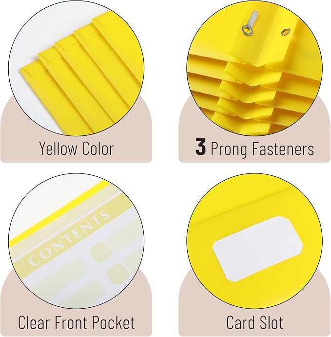 Mr. Pen- Plastic Folders with Pockets and Prongs, 24 Pack, Letter Size, Yellow, Flexible Plastic Folders with Prongs, Clear Front Pocket and Card Slot