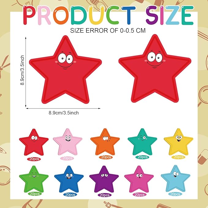 Eaasty 200 Pcs Star Cutouts Paper Star Bulletin Board Cut Out for Classroom Decoration Assorted Color Star Shape Die Cut Accents for Kids Teacher DIY Craft Project Spring Summer Theme School Party