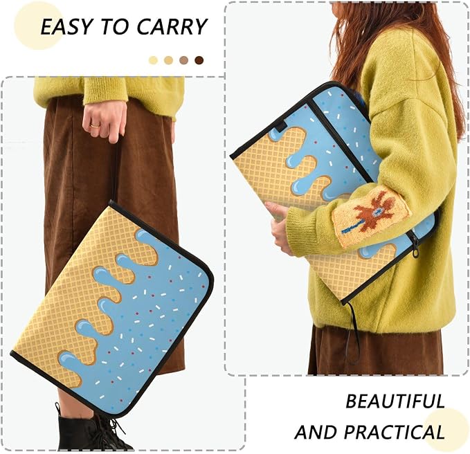 Expanding File Folder Blue Ice Cream Drip Accordion File Organizer 13 Pockets Document Organizer with Zipper Labels A4 Letter Office Storage
