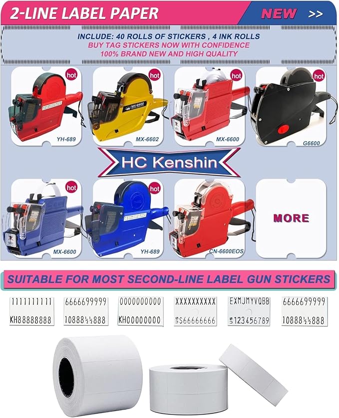 MX-6600 Price Labels, 1,6000 Blank Price Tag 2-line Pricing Gun Labels for Retail, Suitable for MX-6600, MX-6602, G6000, YH-689 and Many Other 2 Line Pricing Gun Labeling Machines (Not Include Gun