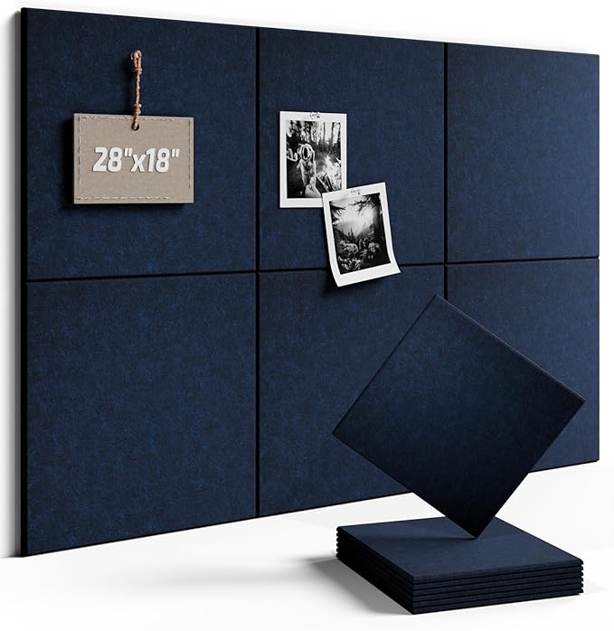 Fluxynara Felt Bulletin Board Tiles -28"x18" Cork Board Alternative for Office Decor, Push Pin Board Wall Organizer 6-Pack - Carbon Blue