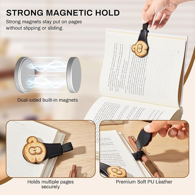 2Pcs Magnetic PU Leather Bookmarks Gift Box, Cute Cat Book Marks for Reading Women, Magnetic Bookmark Set with Double-Sided Magnets, Book Club Gifts for Women, Bookish Gifts
