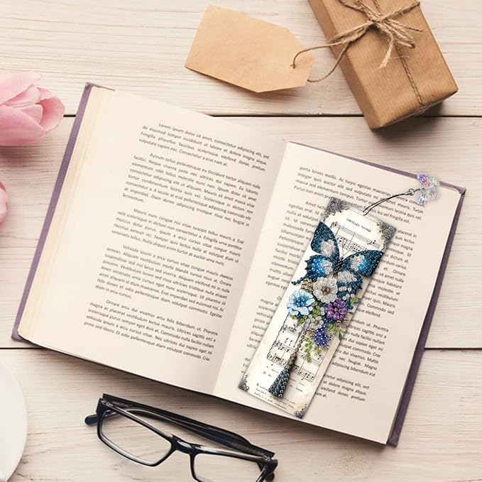 ARTopet 3Pcs DIY Diamond Art Painting Bookmarks with Colorful Butterfly Pendant PET Bookmark Ornament Double Sided Pattern Single Sided Diamond Book Marker Clip Gifts Tags-Butterfly04