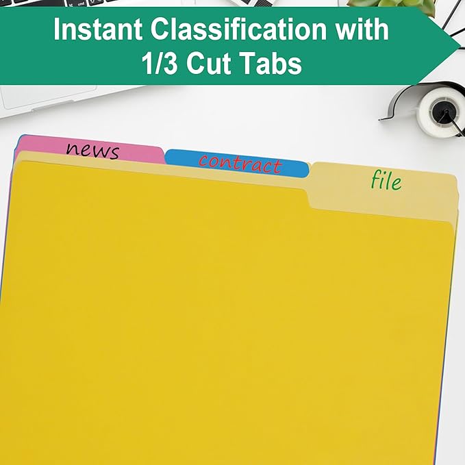 pmybupo File Folders Letter Size 18 Pack Yellow Folders 8.5 x 11 1/3-Cut Tabs,Colored File Folders Office Home School for Documents Files Paper