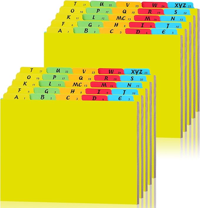 2 Set 50 Pcs Alphabet File Dividers A-z Top Tab Guides Set, Letter Size Filing Organizers 1/5 Cut Alphabetical File Folder Tabs for Home, Office, School(Yellow Colors)