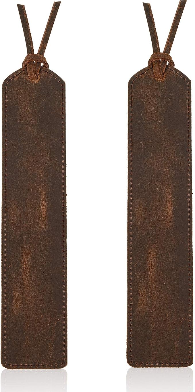 Outus 2 Pcs Father's Day Leather Bookmark, Classic Stitched Bookmarks with Tassel, Handmade Stitched Page Markers for Father Men Women Kid Teacher Student School Office Writer Christmas Friend Book