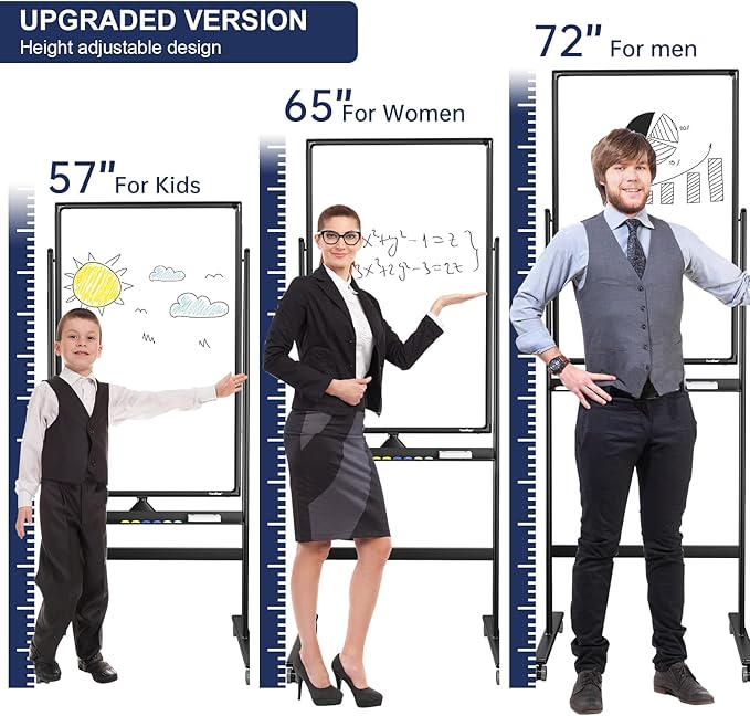 Mobile Dry Erase Board on Wheels - TANKEE 40 x 24 Magnetic Double Sided Whiteboard Easel, Large Reversible Rolling White Board with Aluminum Frame Standing for Office, Home, Classroom