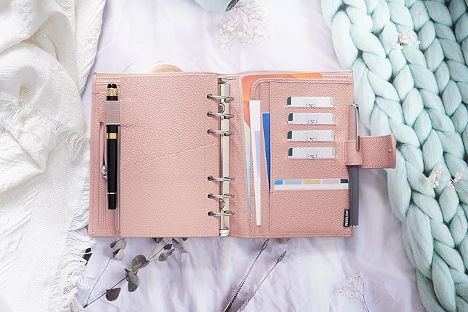 Moterm Personal Luxe Rings Planner - Genuine Leather Binder Organizer (30mm Ring, Pebbled-Dusty Rose)