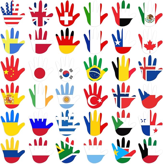 Fullhawl 36 Pcs Around The World Bulletin Board Set Flags of The World Multicultural Hands Cut Out Decorations International Country Flags History Classroom Decor Diversity Back to School Wall Door
