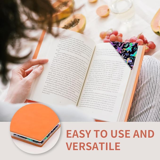 Cute Leather Bookmarks, Fun Triangle Making Corner Bookmark, Book Accessories for Reading Book Lovers, Unbreakable Page Markers for Women Men Cute Rainbow Dinosaurs