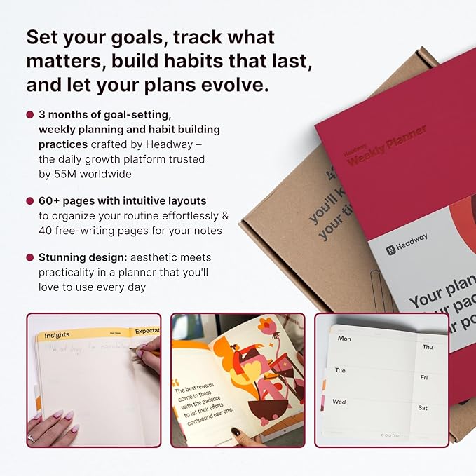 Headway 2026 Planner, 3-Month Leather Soft Cover Calendar Planner for Women, 8.2" x 6.5", Agenda & To-Do List Book with Bookmark, Undated Daily & Weekly Pages, Organizer for School Home Office, Pink