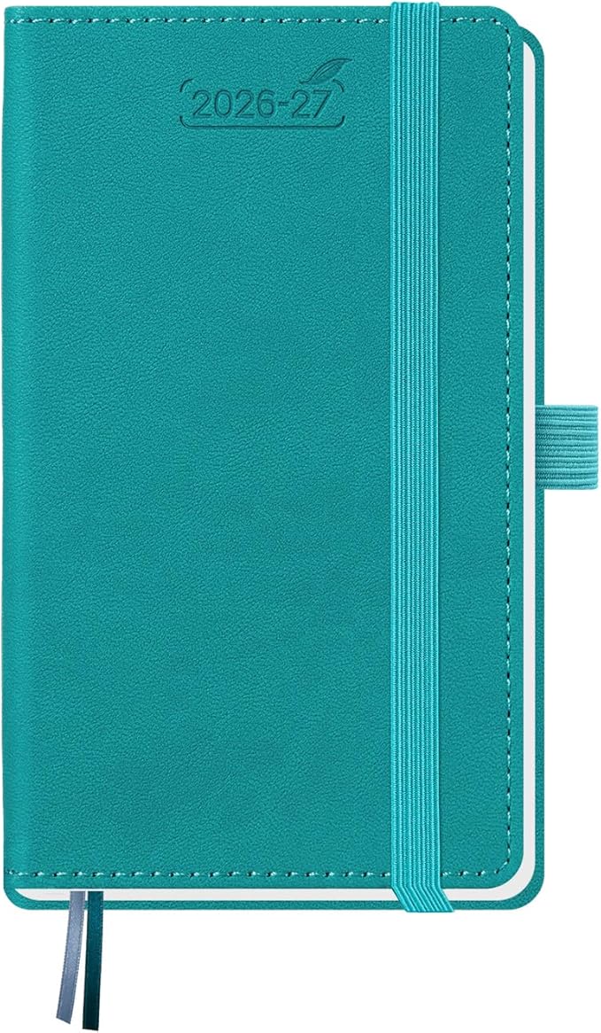 BEZEND Pocket Planner 2026-2027 Weekly and Monthly (3.5" x 6") 18 Months Small Academic Calendar (Jul 26-Dec 27) Ideal for Students, Work & Home, Storage Pocket, PU Leather Hardcover -Turquoise
