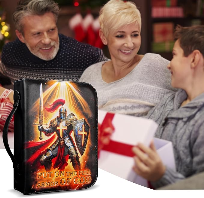 Armor of God Bible Cover for Boys Men Kids, Leather Bible Covers Carrying Case Bag with Shoulder Strap, Religious Christian Pastor Appreciation Gifts for Men, XL