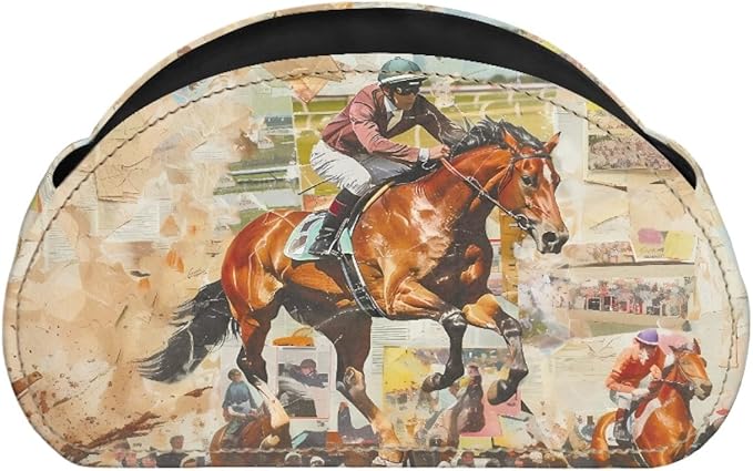 FUSURIRE Storage Box for Remote Controls, Equestrianism Print 5 Compartments PU Leather Remote Controllers Holder, Lightweight Cosmetic Box Pen Pencil Organizer for Study Living Room