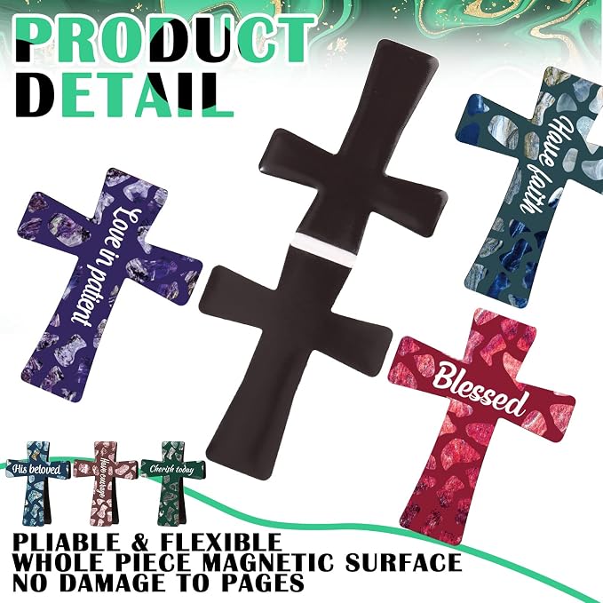 48 Pcs Magnetic Cross Bookmarks Bulk Church Gifts Christian Gifts for Women Bulk Christian Bookmarks Bible Verse Magnetic Page Clips for Women Christmas School Bible Study Group(Marble Style)