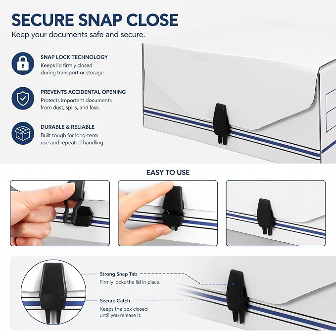 Ctosree 3 Packs Storage File Box with Snap Close, 9-1/8 x 11-3/8 x 4-3/8 Inch Secure Document Organizer Container for Receipts Letter Legal Tax Papers, Office Business Supplies