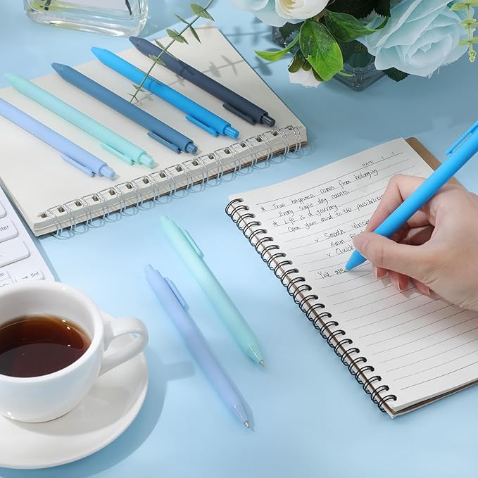 Crtiin 30 Pcs Gel Pens Bulk, 0.5mm Fine Point Black Ink Pens, Retractable Smooth Writing Quick Dry, Colored Aesthetic for School Office Journaling Teacher Appreciation Mother Day (Blue Series)