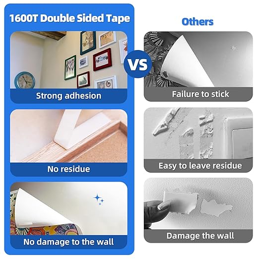 3M Double Sided Tape 0.39"×16.5Ft, Mounting Tape Heavy Duty No Residue, Removable PE Foam Tape Strips, Extra Strong Adhesive Tape Waterproof for Walls Home Office Decor Crafts Paint Picture Poster