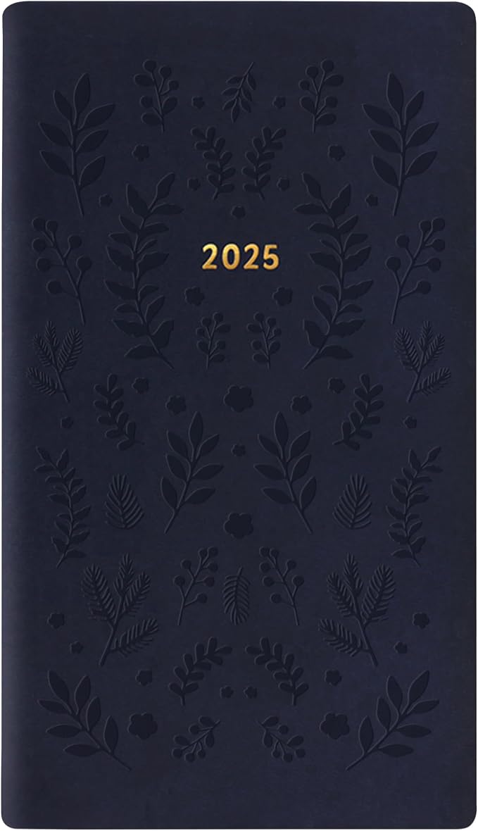 Letts of London Woodland 2025 Weekly Planner, 12 Months, January to December, Sewn Binding, Medium Pocket, 5.875" x 3.125", Multilingual, Navy (C082177-25)