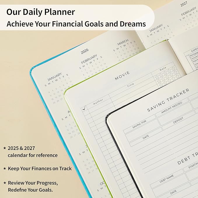 Planner 2025-2027, 36 Months Weekly and Monthly Planner with Budget & Goal Setting, 8.3" x 5.7", Flexible Cover, Daily Organizer with Inner Pocket, Bookmarks, Pen Holder for School Office Home–Blue