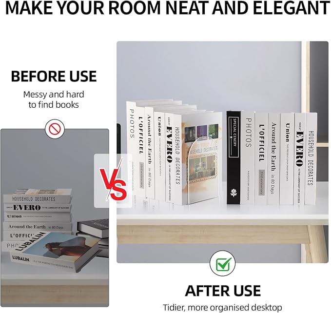 Adwikoso Book Ends for Shelves Clear Acrylic Bookends for Heavy Books Organizer Book Stopper to Hold Books for Home Office School and Desktop Decoration(Circular Arc) (16)