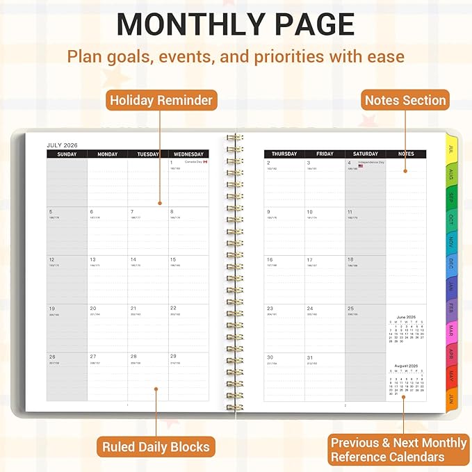 Academic Planner 2026–2027, Weekly & Monthly Calendar Planner, July 2026 – June 2027, Hardcover Agenda Book with Tabs, A5 (6.3" x 8.5"), Daily Organizer for Students, Teachers & School Supplies, Smiley Face (Jul 2026–Jun 2027)
