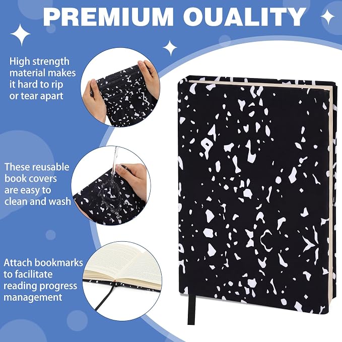 Gilprop 6 Pack Jumbo Stretchable Book Covers, Colorful Covers for Textbook Protection and Care, Washable Reusable Protective for Paperbacks Hardcover Books(Composition Book,Black White,9-11inch)