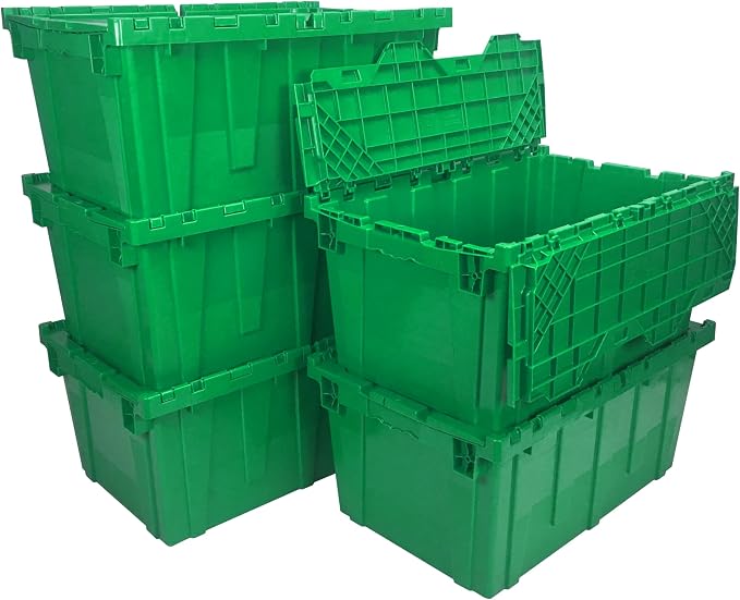 UBOXES UOFFICE Storage Packing Crates, 5 Pack Green Totes 27" x 17" x 12", Plastic Storage Crates, Green Crates, Crates For Packing & Storage, Moving Storage Crates, Plastic Crates With Lids