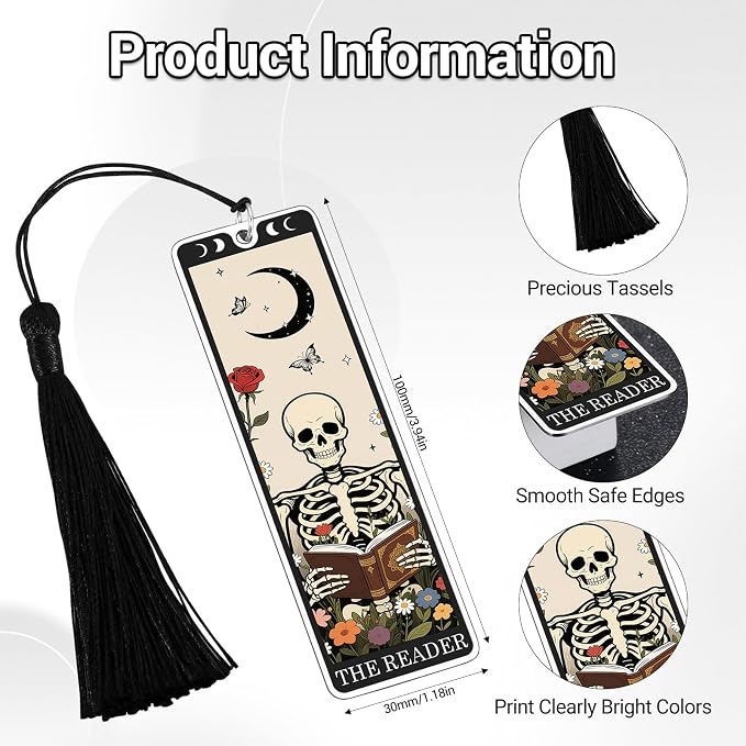 Tassel Bookmarks for Book Lovers - Christmas Bookmarks Tassels for Kids Goth Stocking Stuffers for Women Men - Funny Book Marks for Reading Women Men Spooky Christmas Gifts Wicked Tarot Cards Bookmark
