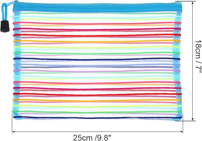 PATIKIL Mesh Zipper Pouch, 12 Pack Nylon A5 Size Pen Pencil Case Document Toiletry Cosmetic Makeup Zipper Travel Pouch Organizer for Office, Sky Blue