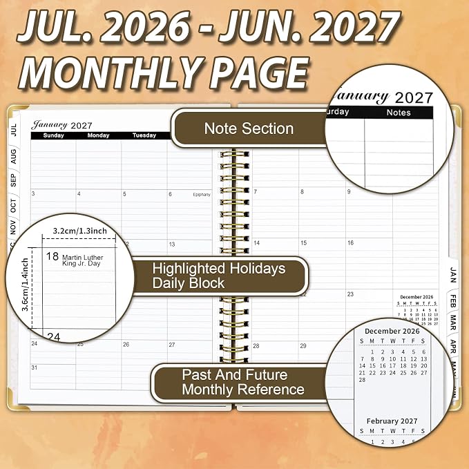 2026-2027 Planner, Weekly and Monthly Academic Planner, Jul 2026-Jun 2027, 6.3" X 8.5", Hardcover Planning Agenda Book with Bookmark, Perfect for Home, Office, Students & Busy Professionals, Elk