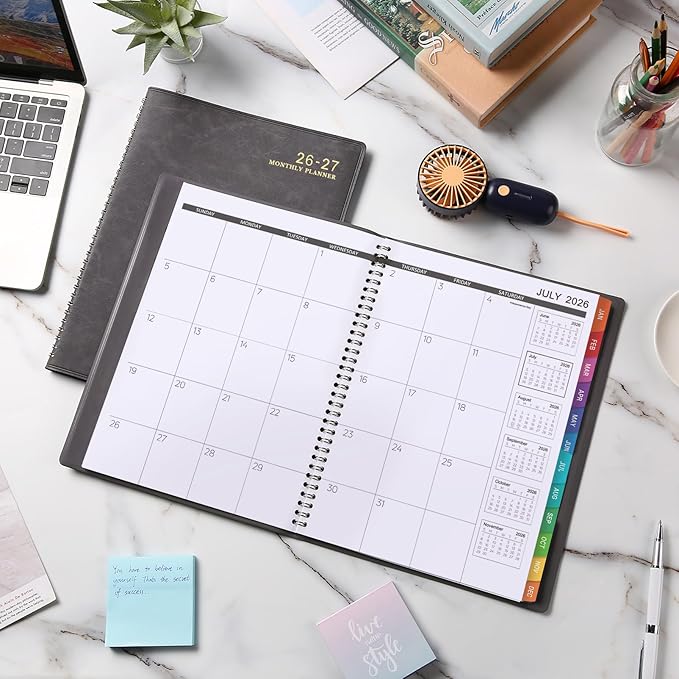 Monthly Planner 2026-2027 - 18-Monthly Planner 2026-2027 with Leather Soft Cover, July 2026 - December 2027, 9'' x 11'' with Coated Tabs