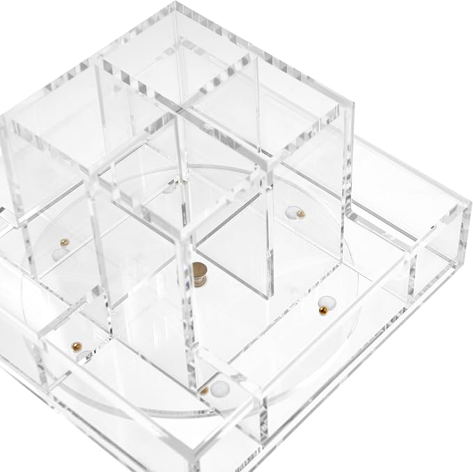 RUSSELL+HAZEL Acrylic Carousel and Pencil Bloc Four Compartment Pen Cup, Office Supplies, Clear, 7” x 7” x 4.25" (93919)