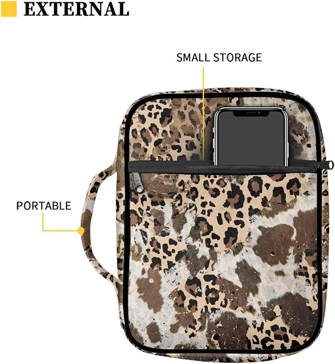 Coldinair Aesthetic Leopard Print Bible Cover for Women Girls Large Bible Case Scripture Study Carrying Book Cover Church Bag Protective with Handle and Zippered Pocket
