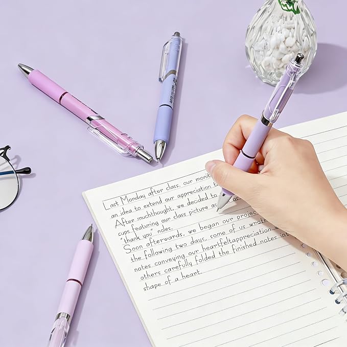 Temiary 5 Pcs Retractable Gel Pens, 0.5 mm Black Ink Fine Point Quick Dry Gel Ink Pen, Aesthetic Smooth Writing for School Office Journaling Note Taking and Sketching (Purple)