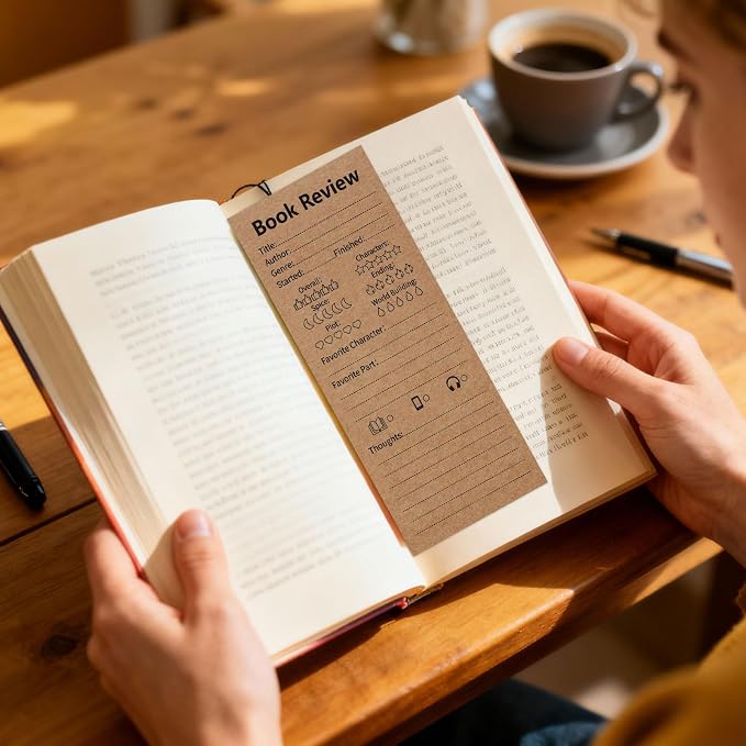 50 Pack Vintage Book Review Bookmarks for Book Lovers,Kraft Paper Cardboard Tracker Cards for Reading Journals,Brown(2.4"x5.9")