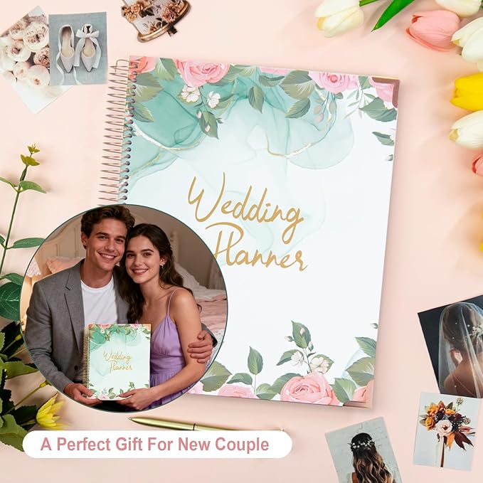 COMIX Wedding Planner Book and Organizer, Wedding Planner Binder for Bride, Undated Keepsake Planner with12-Month Calendar, Seasonal Guides & Tips, Gift for Engaged Couples, Bride