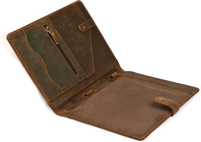 Genuine Leather Portfolio – Brown Professional Organizer & Resume Folder, Antique Leather Business Document Padfolio with Writing Pad, Ideal Gift for Men & Women