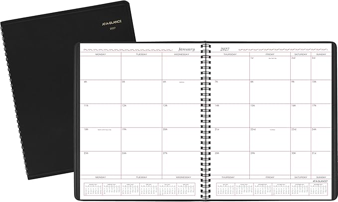 AT-A-GLANCE 2027 Planner, Monthly, 8" x 10", Unruled Daily Blocks, Black (701300527)