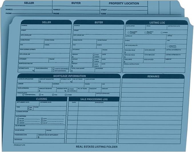 NextDayLabels - Real Estate Listing Folder - Right Panel List, Pre-Printed on Durable Card Stock with Closing Checklist and Color-Coded Dots for Organizing (Blue, Letter Size | Pack of 25)
