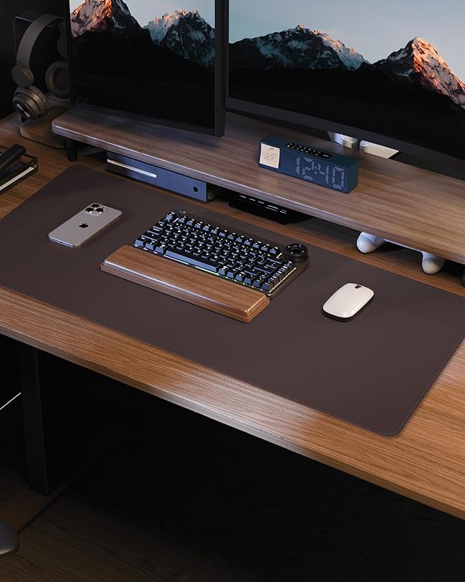 AFIING Desk Pad Protector 23.6" x 13.7" - Non-Slip Waterproof PU Leather Desk Mat for Mouse, Keyboard, Laptop, Office and Home Workspace (Coffee Brown)
